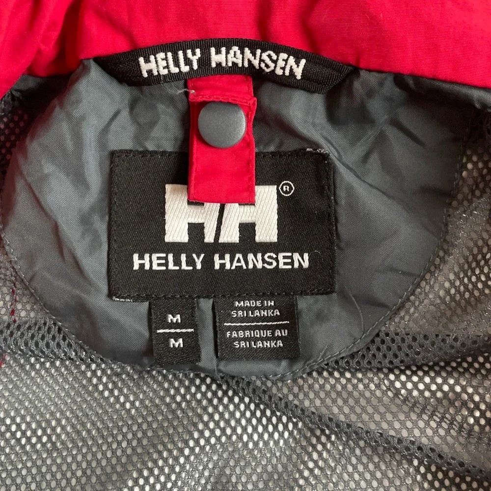 Helly Hansen Red Gray Waterproof Hooded Jacket Size Medium M Striped